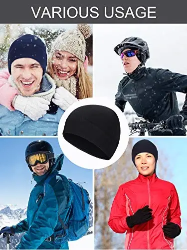 3 Pieces Winter Warm Skull Cap Soft Fleece Beanie Hat Thick Windproof Watch Cap Skiing Outdoor Warm Colored for Men Women - 5
