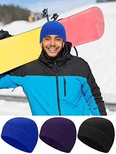 3 Pieces Winter Warm Skull Cap Soft Fleece Beanie Hat Thick Windproof Watch Cap Skiing Outdoor Warm Colored for Men Women - Modazone (1)
