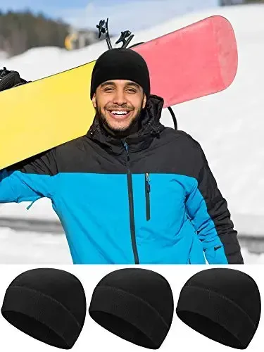 3 Pieces Winter Warm Skull Cap Soft Fleece Beanie Hat Thick Windproof Watch Cap Skiing Outdoor Warm Colored for Men Women - Modazone (1)