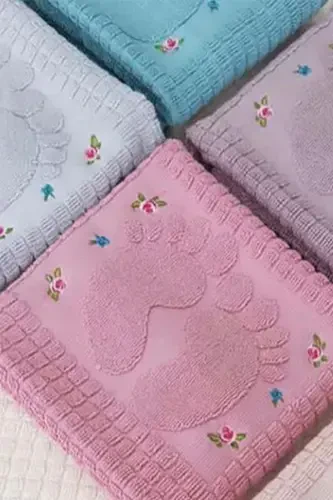 3 Plum Embroidered Foot Towels 100% Cotton Size: 50x70-Plum - 3