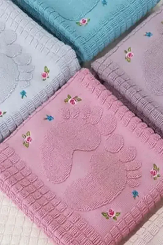 3 Plum Embroidered Foot Towels 100% Cotton Size: 50x70-Plum - 3