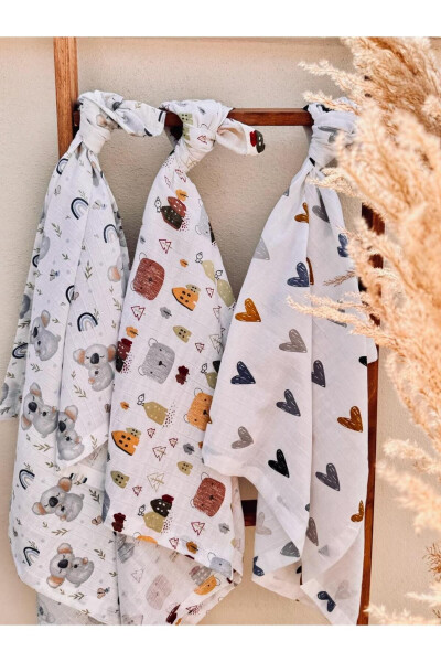 3 qatli 100% paxta organik muslin mato adyol, ko'p maqsadli, 80x80 sm, yangi tug'ilgan chaqaloq 