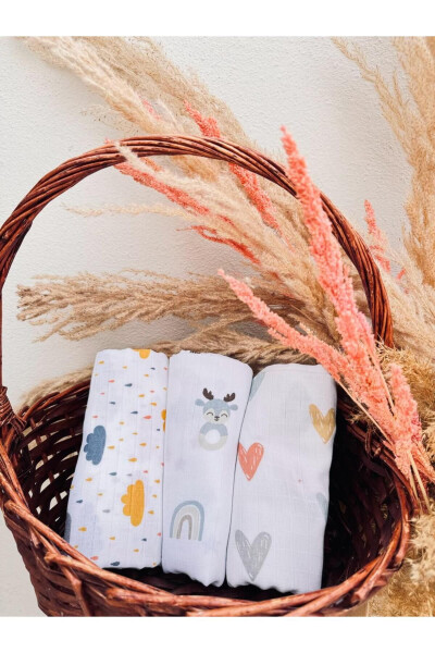 3 qatli 100% paxtadan organik muslin mato adyol, ko'p maqsadli, 80x80 sm, yangi tug'ilgan chaqaloq - 6