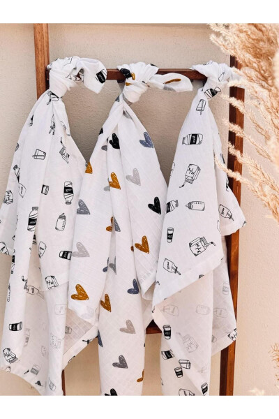 3 qatli 100% paxtali organik muslin mato adyol, ko'p maqsadli, 80x80 sm, yangi tug'ilgan chaqaloq - LULLABEE