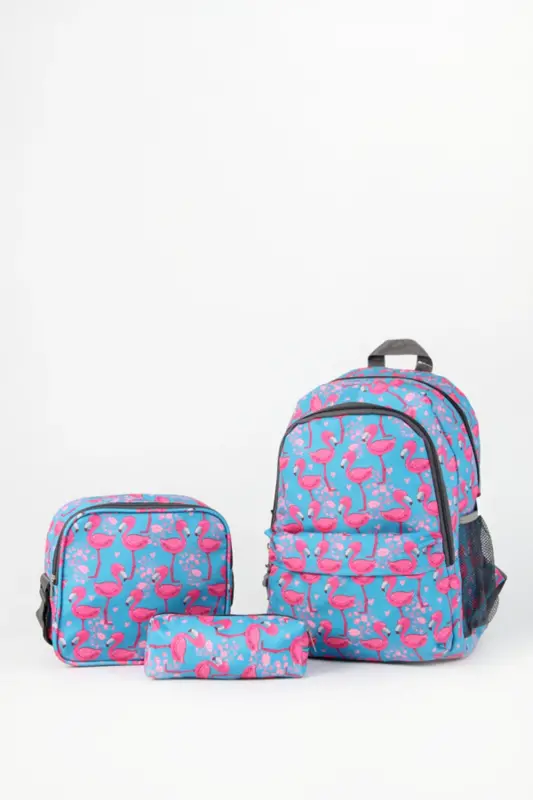 3 qismli Maktab Sumkasi To'plami Pushti Flamingo / Plcan2079.318 - 3