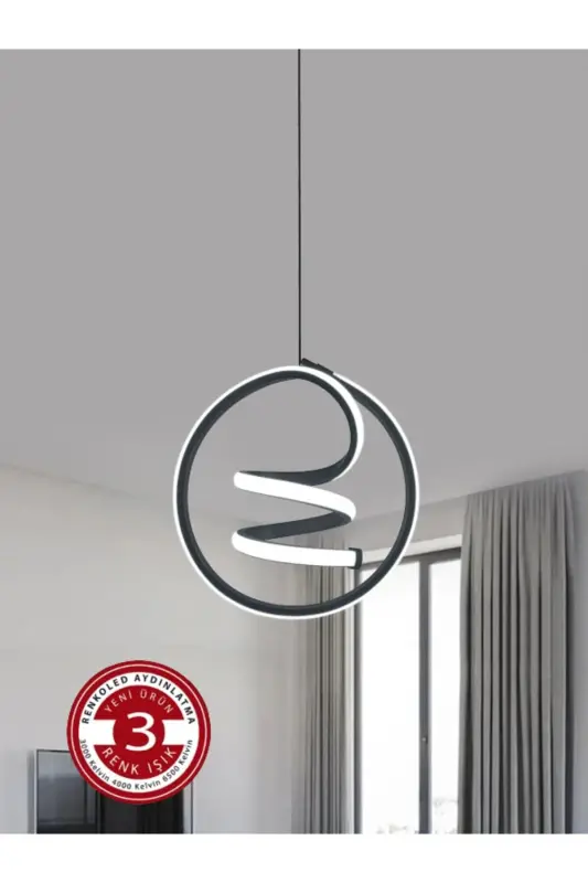 3 Renk Işıklı Modern Sarkıt Led Avize Siyah Kasa Antre, Hol, Oda-siyah gün ışığı - RENKOLED AYDINLATMA