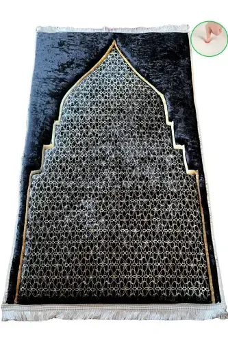 3 sm Qalin G'ubkali Yumshoq Joynamoz Yuviladigan Sep Namozlik Buklanadigan (70X120SM)-QORA TILLA MASJID - CARPETELLA (1)