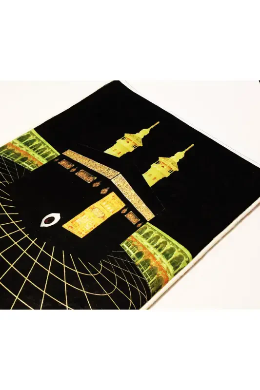 3 sm qalinlikdagi g'ovakli yumshoq joynamoz tizza og'rig'ini yo'qotadi, sep uchun sovg'a, namozlik Kaaba naqshli (70X120 sm)-QORA TILLA KABELLI - 2