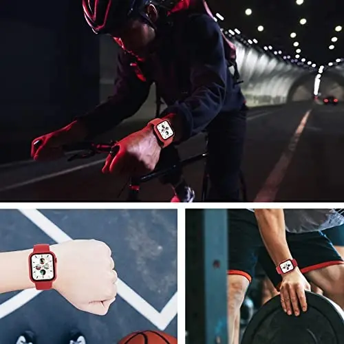 3 шт. Чехол Совместимый с Apple Watch SE 3 Series 6/5/4 44 мм с защитной пленкой из закаленного стекла, EWUONU Жесткий ПК Полное покрытие Ультратонкий HD Бампер Защитная крышка для iWatch 44 мм, Черный/Белый/Красный - 7