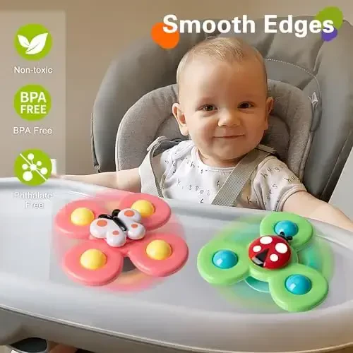3 шт. Игрушки-спиннеры с присосками для мальчиков 1-2 лет, вращающиеся игрушки, 12-18 месяцев, сенсорные игрушки для малышей 1-3 лет, подарки на первый день рождения для девочек - 3
