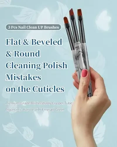 3 шт. Кисть для очистки лака для ногтей, круглая, плоская и угловая кисть для ногтей, устойчивая к ацетону, для жидкости для снятия лака OPI, кисти для чистки ногтей для домашнего маникюра и дизайна (черные чернила) - 2