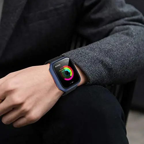 3 шт. Жесткий ПК Чехол Совместим с Apple Watch SE 2022/Series 6/5/4/SE 40мм, BHARVEST Чехол с Закаленным Стеклом Защита Экрана Общая Бесплатная от Пузырьков Обложка для iWatch Аксессуары, Черный+Синий+Серебристый - 6