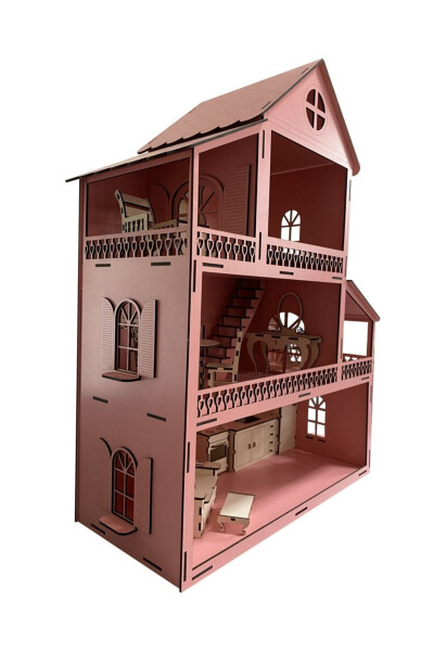 3-Story Wooden Barbie Dollhouse with Pink Furniture - 33