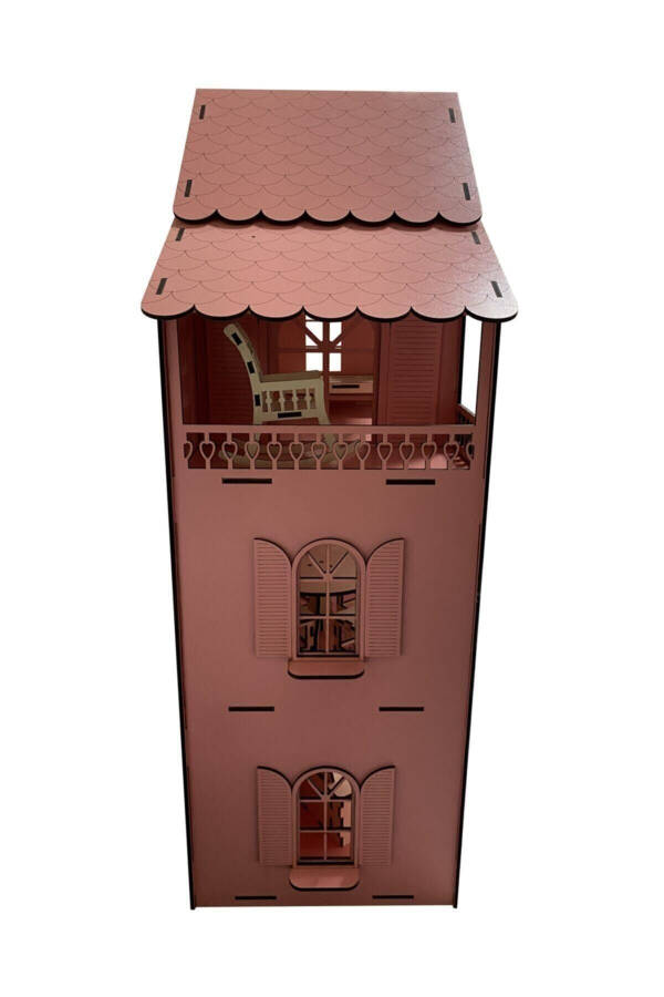 3-Story Wooden Barbie Dollhouse with Pink Furniture - 35