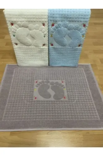 3 ta Krem*mürdüm*moviy rangli naqshli oyoq sochiqi 100% paxta O'lchami: 50x70 - Krem*Mürdüm*Moviy - AYHANHOME (1)