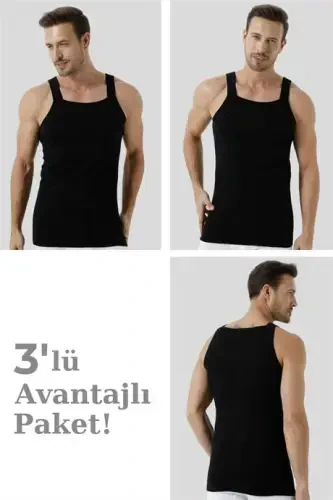 3 ta o'ram 100% Paxtadan qora erkaklar uchun keng kayishli mayka - 1