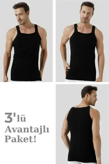 3 ta o'ram 100% Paxtadan qora erkaklar uchun keng kayishli mayka - 1