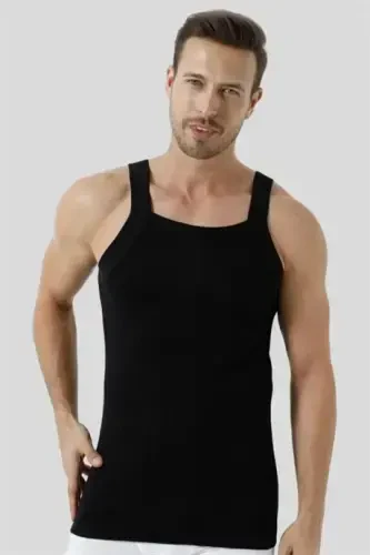 3 ta o'ram 100% Paxtadan qora erkaklar uchun keng kayishli mayka - 3