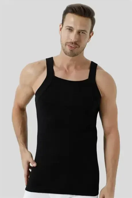 3 ta o'ram 100% Paxtadan qora erkaklar uchun keng kayishli mayka - 3