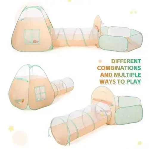 3 tadan 1 bolgan Pop Up Kids o'yin chodiri tunnel va to'plar bilan kichkintoylar uchun, 1 2 3 yoshli o'g'il va qiz bolalar uchun o'yinchoqlar, bolalar uchun yopiq o'yin uyi - 4