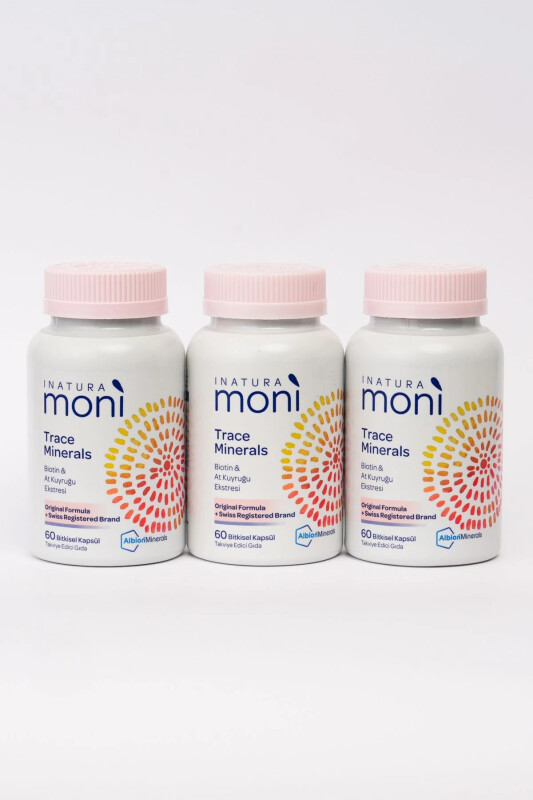 3 ta'sirli to'plam Moni Trace Minerals Biotin va ot kuyrugi ekstrakti 60 o'simlik kapsul - INATURA