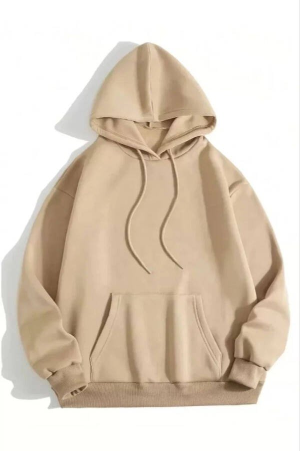 3 Thread Cotton Unisex Hooded Sweatshirt - Beige - 1