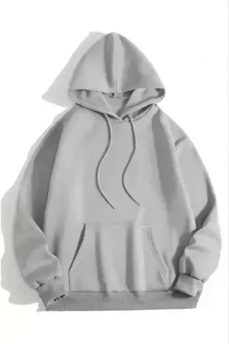 3 Thread Cotton Unisex Hoodie - Grey - 1