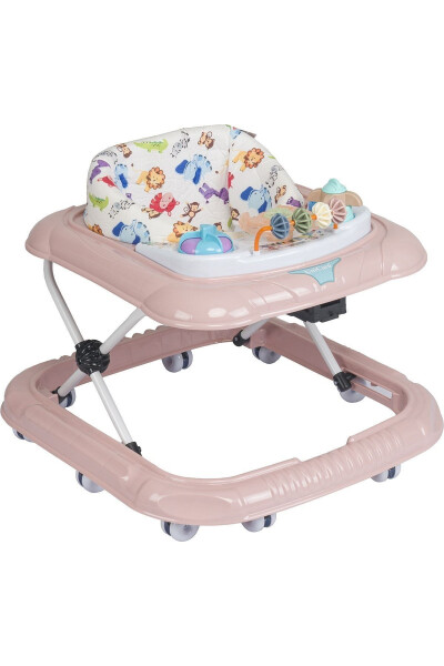 3-Tier Baby Walker with Pink Toys and Feeding Tray with Seat - 1