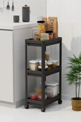 3-Tier Bathroom Shelf Unit (PEGGY) Black Bathroom Organizer Shampoo Holder Towel Holder Cabinet (BLACK) - Black - 3