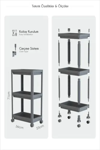 3-Tier Bathroom Shelf Unit (PEGGY) Black Bathroom Organizer Shampoo Holder Towel Holder Cabinet (BLACK) - Black - 5