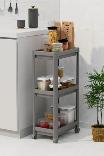 3-Tier Bathroom Shelf Unit (PEGGY) Gray Bathroom Organizer Shampoo Holder Towel Rack Cabinet (GRAY) - Gray-01 - OMAŞ HOUSEHOLD PRODUCT (1)