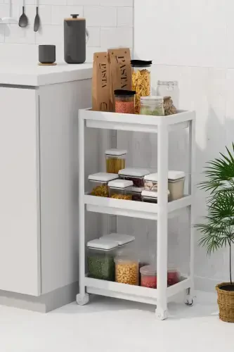 3 Tier Bathroom Shelf Unit (PEGGY) White Bathroom Organizer Shampoo Holder Towel Rack Cabinet (WHITE)-White - 3