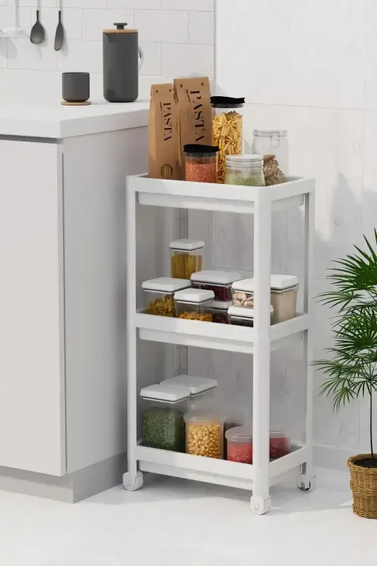 3 Tier Bathroom Shelf Unit (PEGGY) White Bathroom Organizer Shampoo Holder Towel Rack Cabinet (WHITE)-White - 3