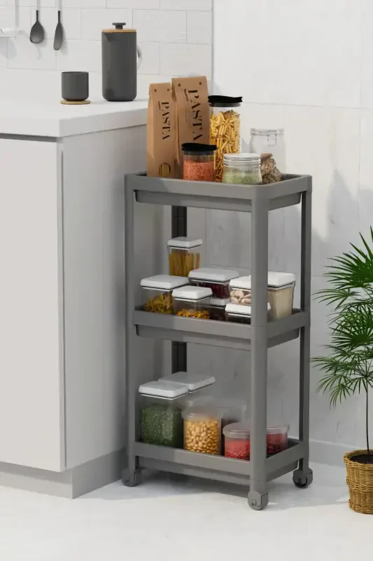 3 Tier Bathroom Shelf Unit (PEGGY) White Bathroom Organizer Shampoo Towel Rack Cabinet (Gray)-GRAY - 3