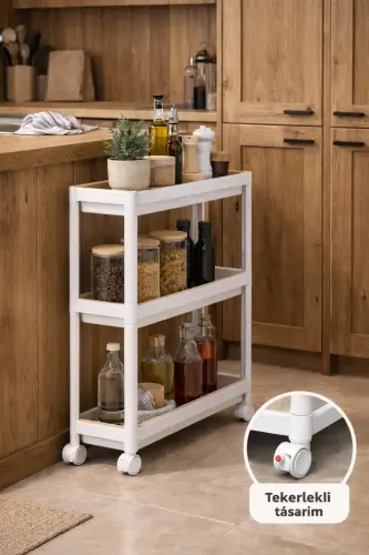 3-Tier Rolling Rectangular Shelf Unit - Bathroom Kitchen Organizer Storage Rack White - MIM LIFE (1)