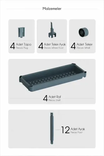 3-Tier Rolling Rectangular Shelf Unit - Bathroom Kitchen Organizer Storage Rack White - 4