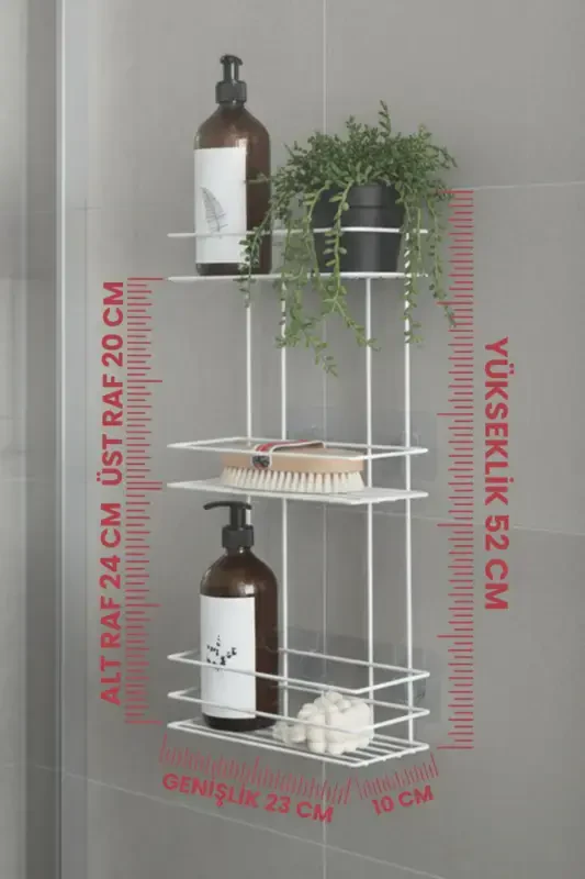 3 Tier White Adhesive Bathroom Shelf, Shampoo Shower Organizer, Stainless Metal Bathroom Wall Mount-White - 2