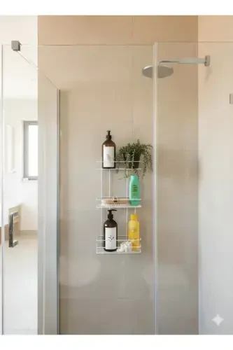 3 Tier White Adhesive Bathroom Shelf, Shampoo Shower Organizer, Stainless Metal Bathroom Wall Mount-White - 7