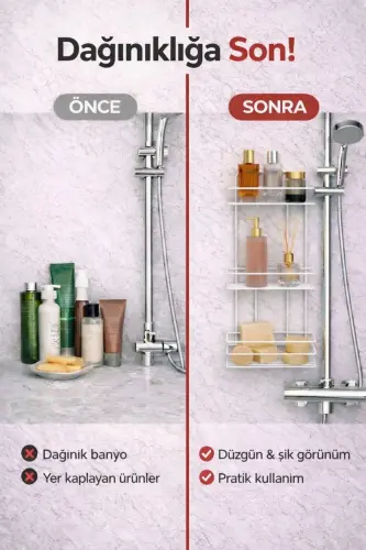 3 Tier White Adhesive Bathroom Shelf, Shampoo Shower Organizer, Stainless Metal Bathroom Wall Mount-White - 3