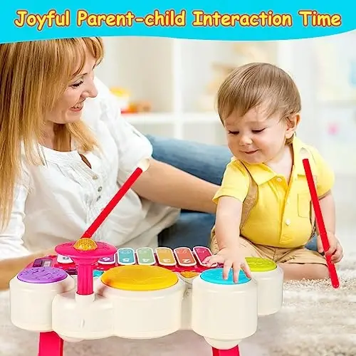 3 в 1 Музыкальные игрушки для малышей 1-3 Piano Xylophone Drum Set Toys для 1 2 3 летних девочек Музыкальные инструменты на день рождения Развивающие сенсорные игрушки для малышей в возрасте 1-2 2-3 лет - 5