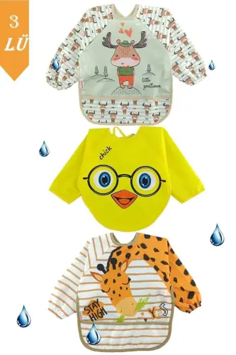 3 Waterproof Giraffe Deer Chick Design Baby Bibs - 1