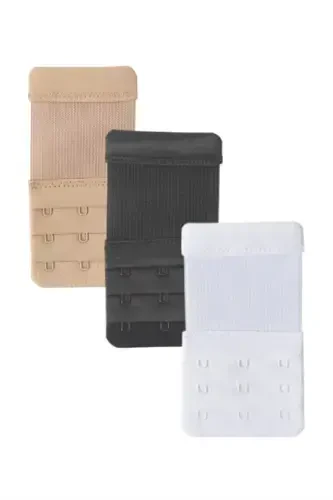 3 White Black Skin Tone Elastic Bra Extender Extension Clasp Wide 3 Hook Adapter - 1