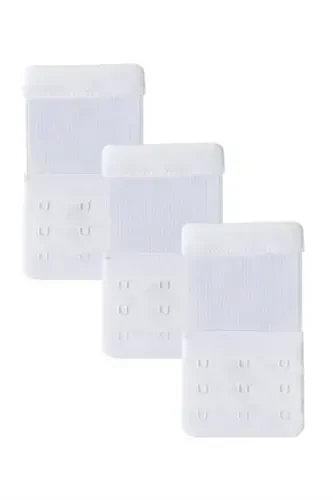 3 White Elastic Bra Extender Clasp Wide 3 Hook Extension - 3