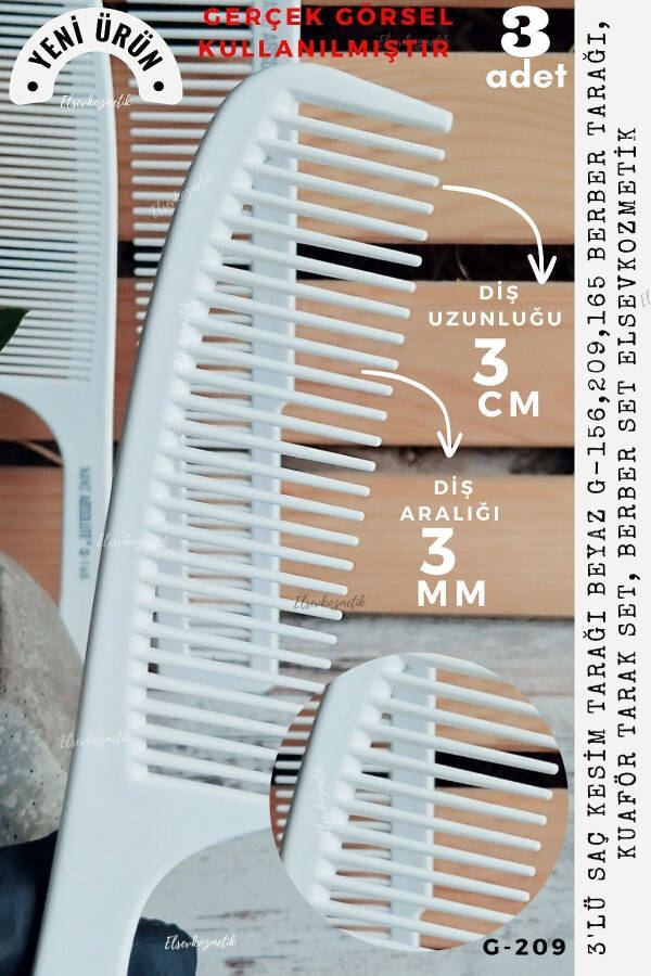 3-х Комплект Расчесок для Стрижки БЕЛЫЙ G-209,165,156 Парикмахерская Расческа, Набор Расчесок для Парикмахеров, Набор для Парикмахера elsevkozmetik - 7