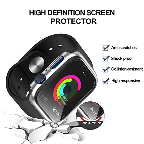 3-х Комплект Жестких Чехлов Из PC, Совместимых С Apple Watch SE 2022/Series 6/5/4/SE 44mm, Чехол BHARVEST С Защитным Стеклоэкраном Из Закаленного Стекла, Полное Покрытие Без Пузырьков Для Аксессуаров iWatch, Черный+Розовый+Прозрачный - BHARVEST (1)