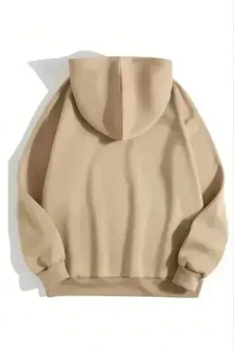 3 Yarn Cotton Unisex Hoodie Sweatshirt - Beige - BÜYÜKBEDENIZ (1)