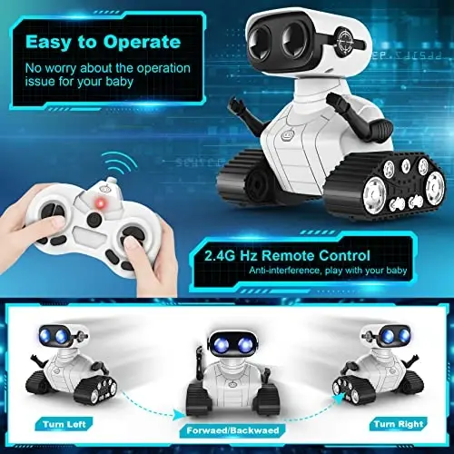 Hamourd Robot Toys for 3 Years Old Boys Girls- Rechargeable Remote Control Robots, Emo Robot with Auto-Demonstration, Flexible Head & Arms, Dance Moves, Music, and Shining LED Eyes, Kids Toys Gifts - 4