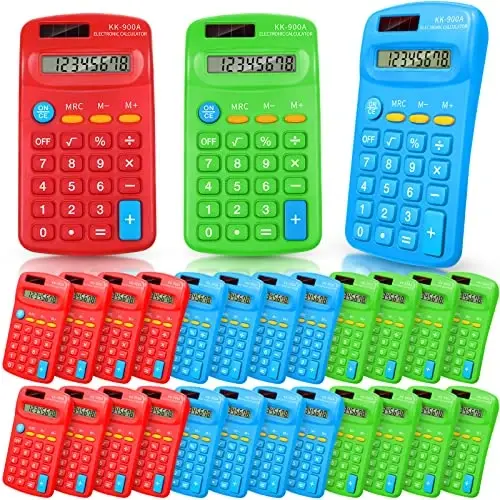 30 Adet Cebi Hesap Makinesi Küçük Pil Çalışan Hesap Makinesi Toplu Mini Boy 4 Fonksiyonlu Hesap Makinesi Elde Tutulan Basit Hesap Makinesi Öğrenciler Çocuklar Okul Ev Ofis (Yeşil, Kırmızı, Mavi) 