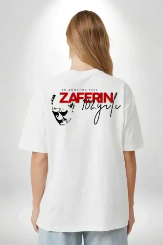 30 Ağustos Zafer Bayramı Atatürk Temalı Oversize Bisiklet Yaka T-shirt - Beyaz - BÜYÜKBEDENIZ (1)