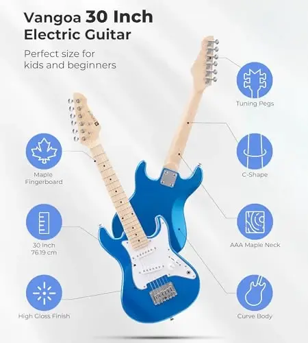 30 inch Electric Guitar Vangoa Electric Guitar for Beginner Kit for Young Players with Amp, Bag, Strap, Extra Strings, Capo, Tuner, Picks, Cable (Blue) - 3